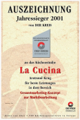 Der Fachverband der Kreis kürt La Cucina zum ausgezeichneten Küchenspezialisten.